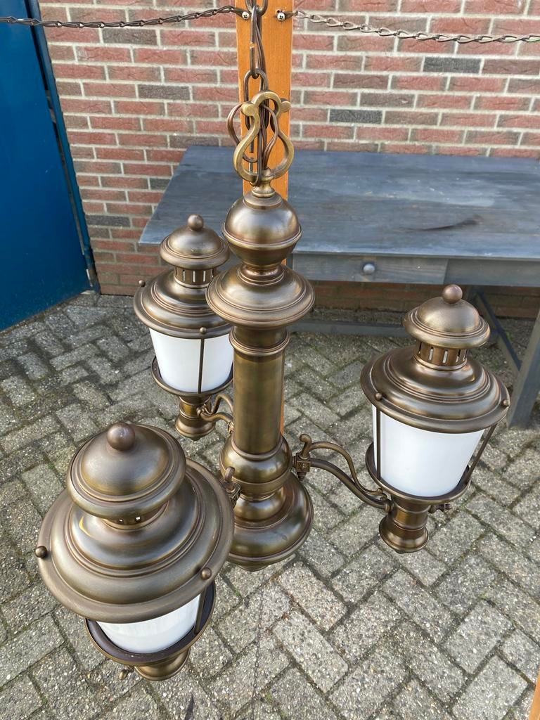 Klassieke hanglamp met drie lantaarns, Antiek en Kunst, Ophalen