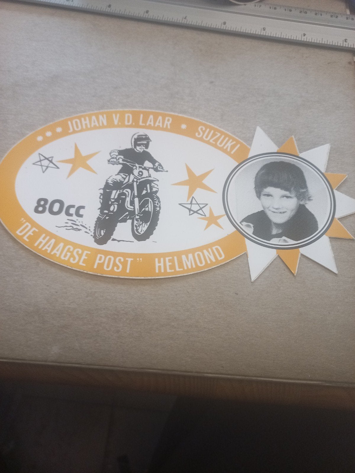 Vintage Johan v.d. Laar Suzuki 80cc sticker, Ophalen of Verzenden, Gebruikt