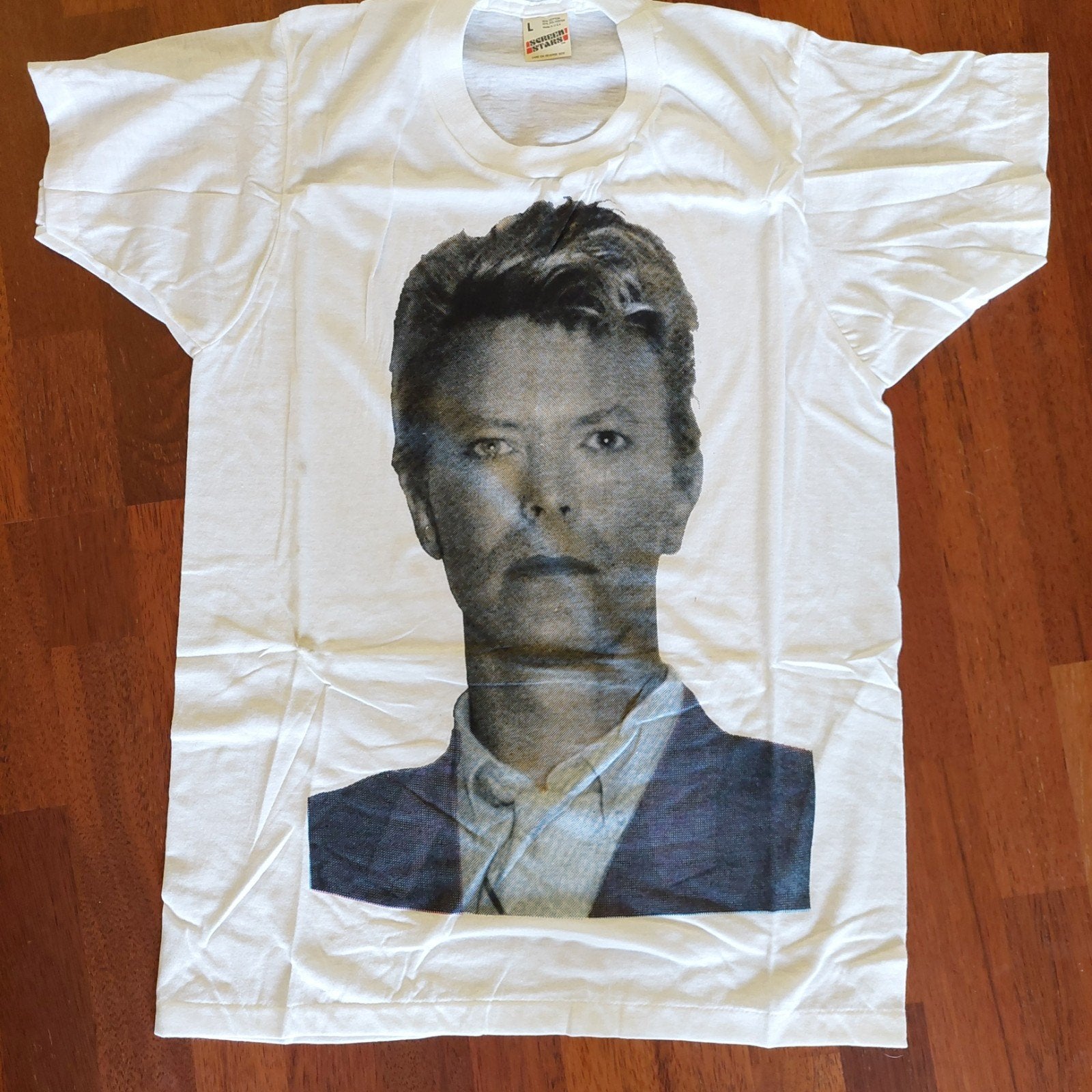 Vintage David Bowie T-shirt - Wit, Maat L, Maat 52/54 (L), Onbekend, Wit, Ophalen of Verzenden