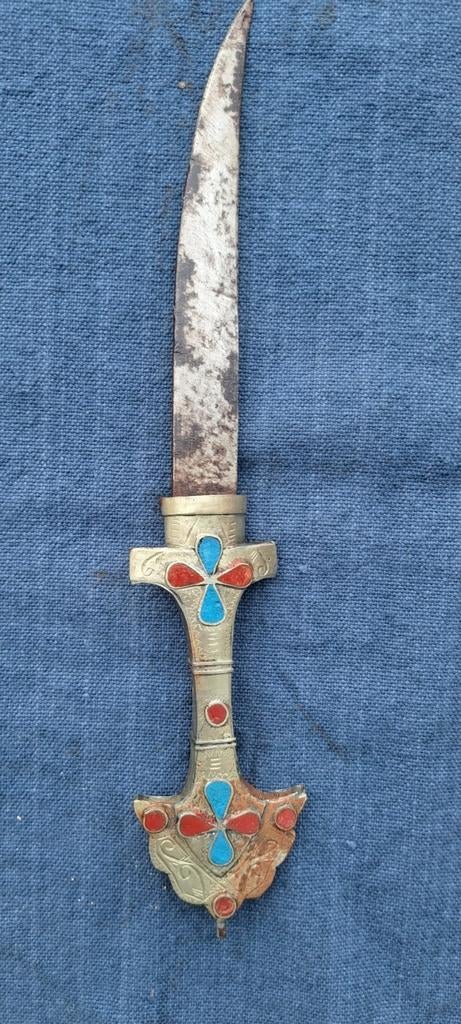 Antieke Koummya Dolk - Arabisch, met decoratische inleg, Antiek en Kunst, Antiek | Overige Antiek, Ophalen of Verzenden