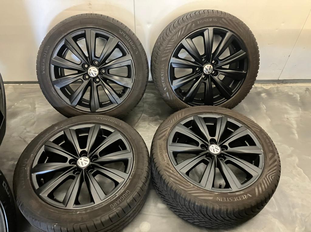 16” zwarte polo velgen met zgan Zomerbanden 5x100, Auto-onderdelen, Ophalen, 16 inch, Banden en Velgen, Personenwagen
