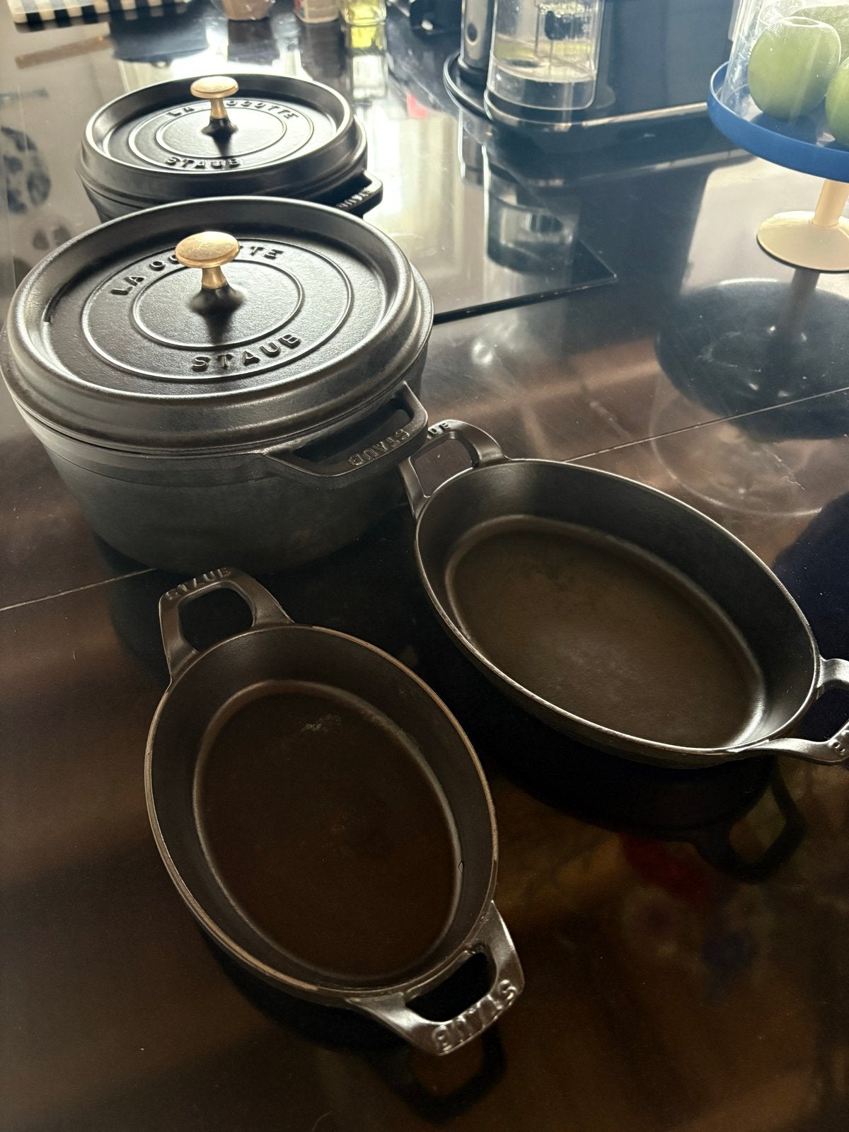 Staub Gietijzeren Pannenset - 2 Braadpannen, 2 Ovenschaaltje, Ophalen, Gebruikt, Pannenset, Gietijzer