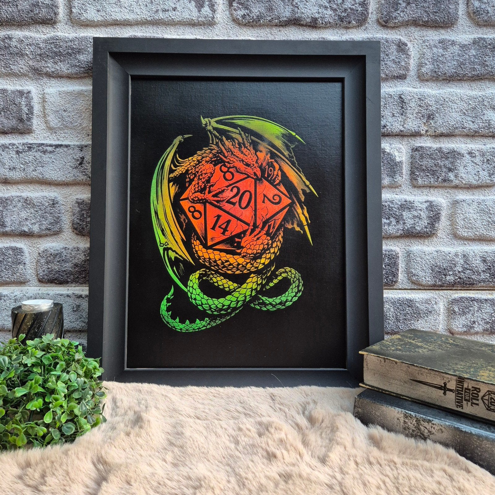 Luxe D&D Neon Wall Art – Handgemaakt 'Dice Dragon' Canvas, Minder dan 50 cm, Overige typen, Nieuw, Ophalen of Verzenden