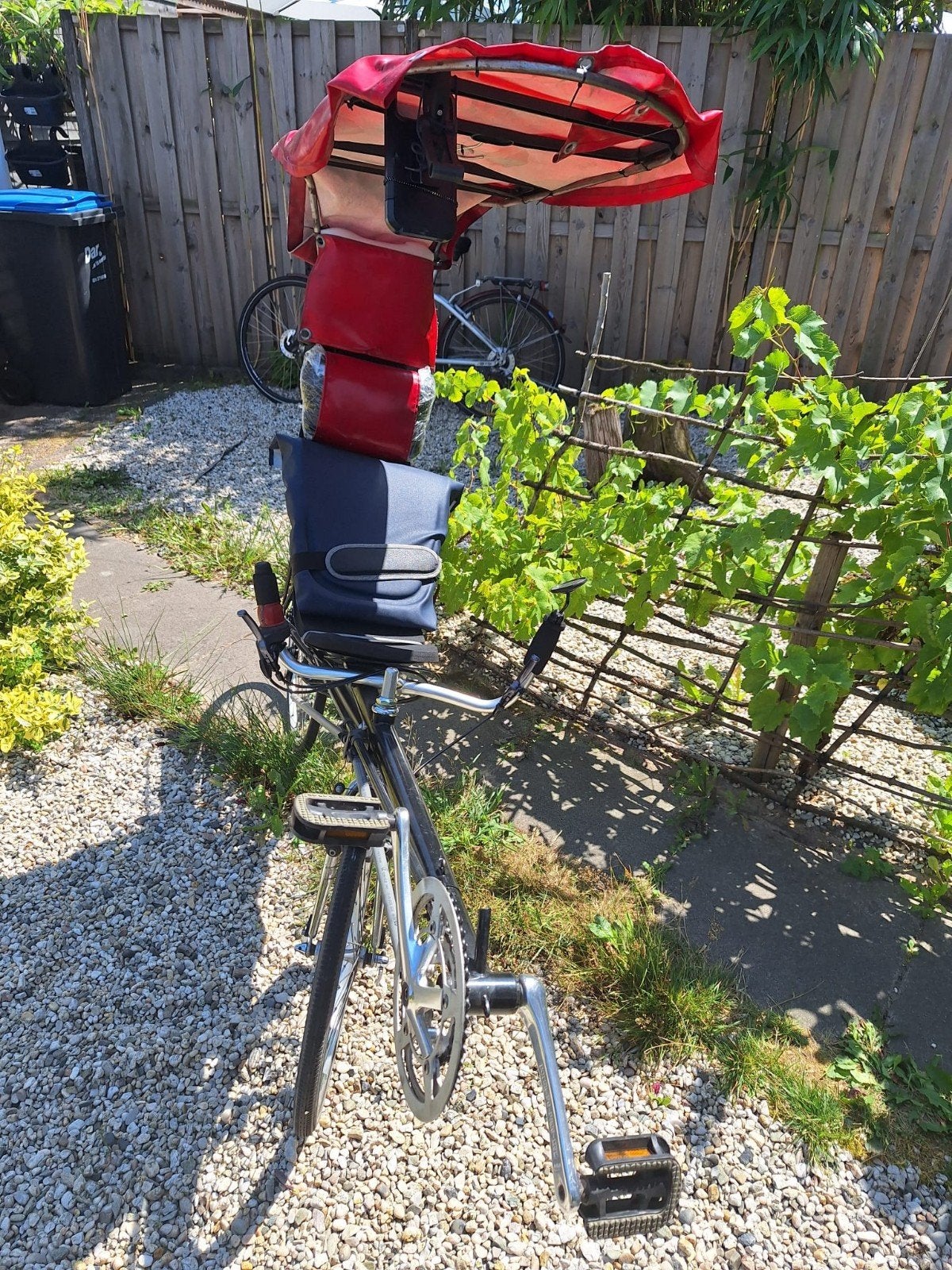 ligfiets met zelfgemaakte stevige zonnekap & telefoonho, Fietsen en Brommers, Fietsen | Ligfietsen, Velgrem, Onderstuur, Zo goed als nieuw
