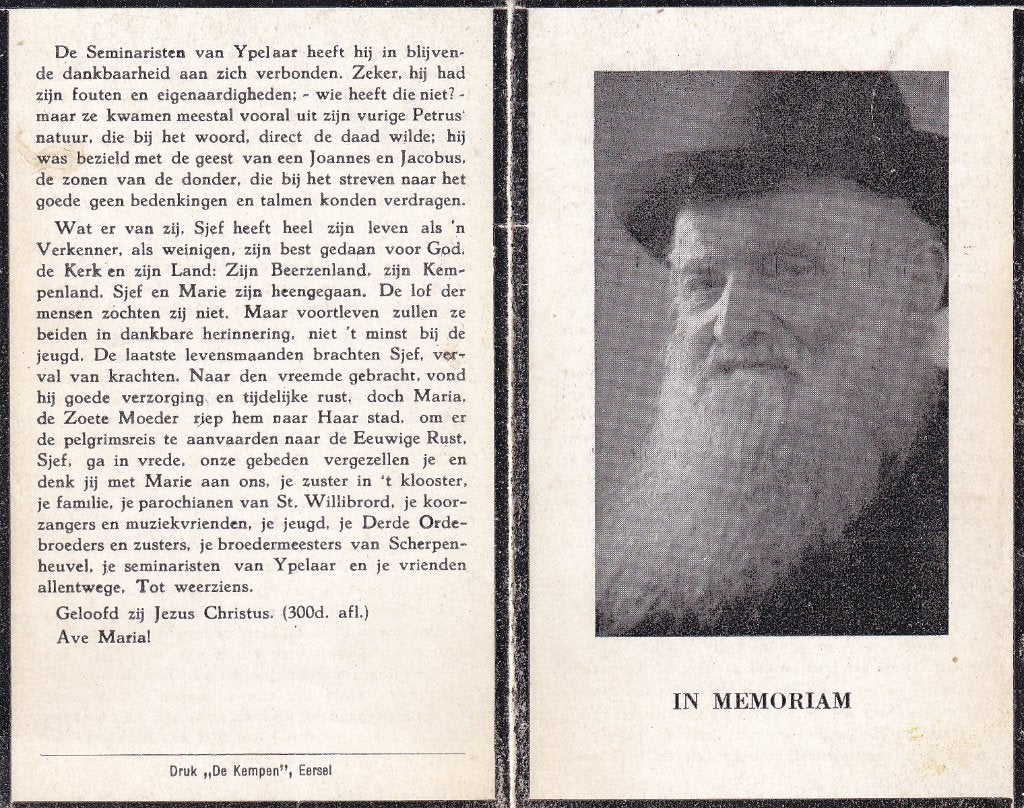 Liebregts Martinus 1875 Middelbeers 1954 Den Bosch, Ophalen, Bidprentje