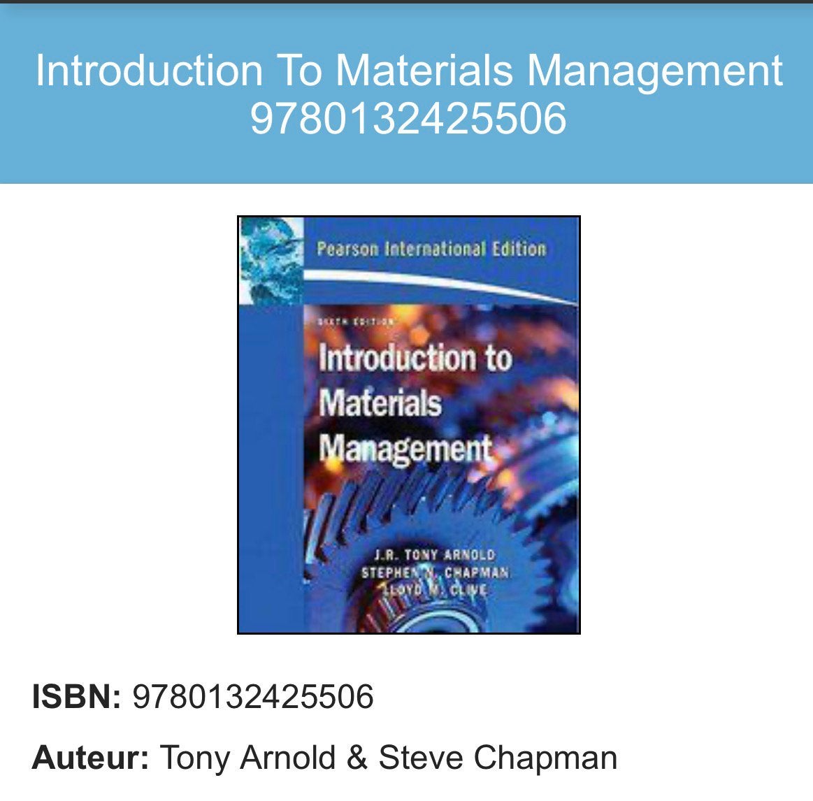 Introduction to materials management ISBN 9780132425506, Ophalen, Beta, Gelezen, HBO