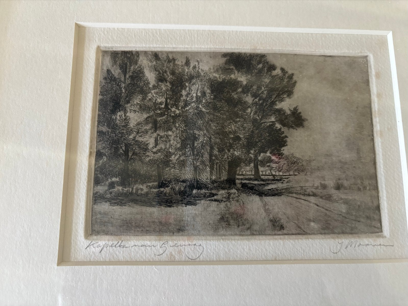 Ets van J. Moesman: 'Kapelle naar Breukelen', Ets, Ophalen of Verzenden, Gesigneerd, Landschap