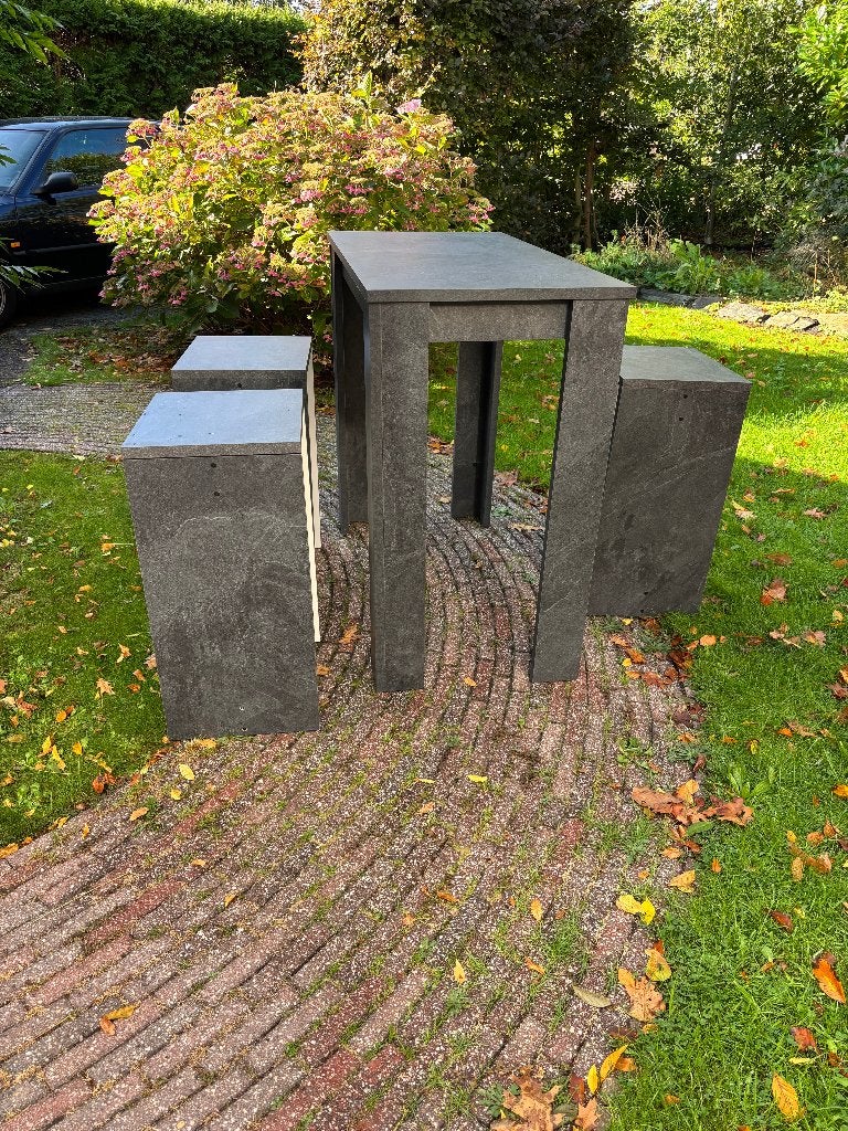 Bartafel/ statafel met marmerlook en 3 krukken, Ophalen, Gebruikt, 90 cm of meer, 3 krukken