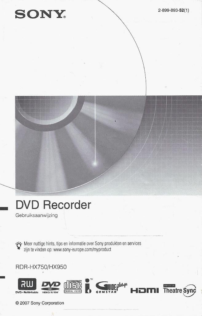 SONY DVD RECORDER RDR-750 / HX950 Z.G.A.N., Audio, Tv en Foto, Dvd-spelers, Zo goed als nieuw, Dvd-recorder, Sony, Ophalen of Verzenden