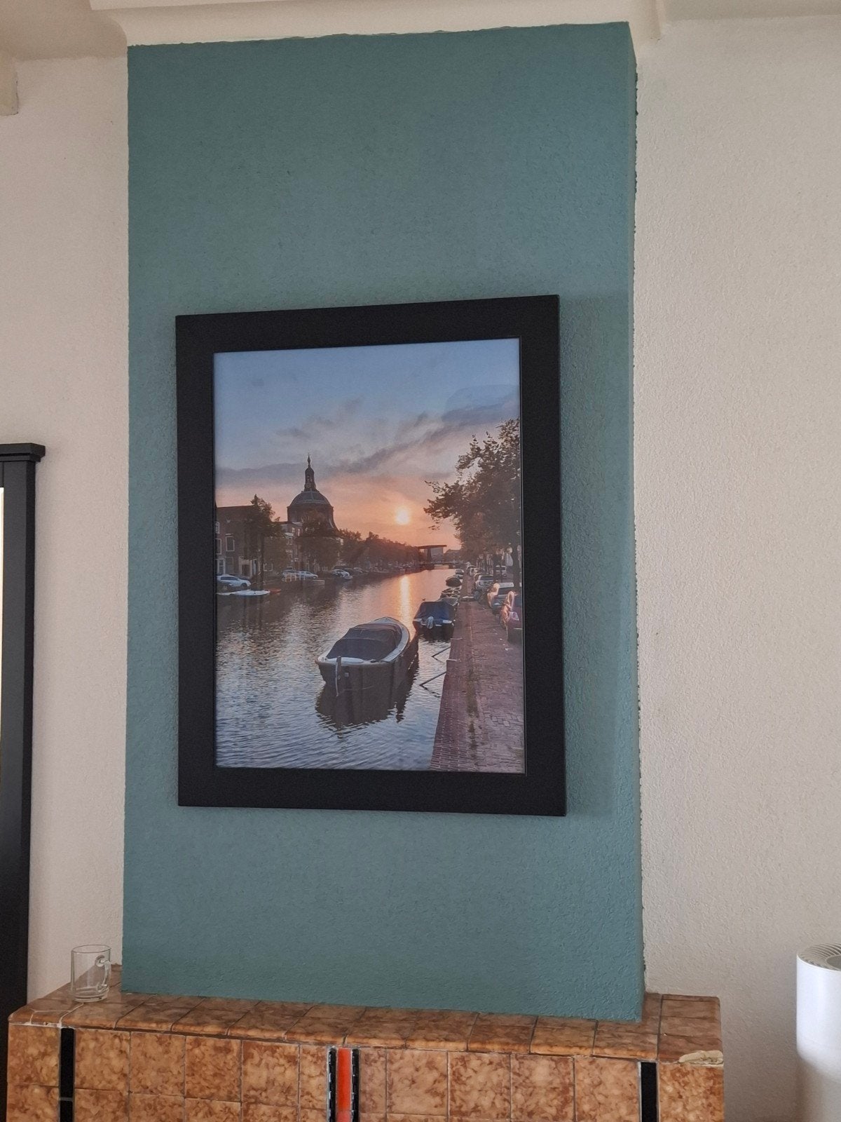 Zwarte fotolijst met foto Leidse gracht (93 x 73 cm), Ophalen, Fotolijst