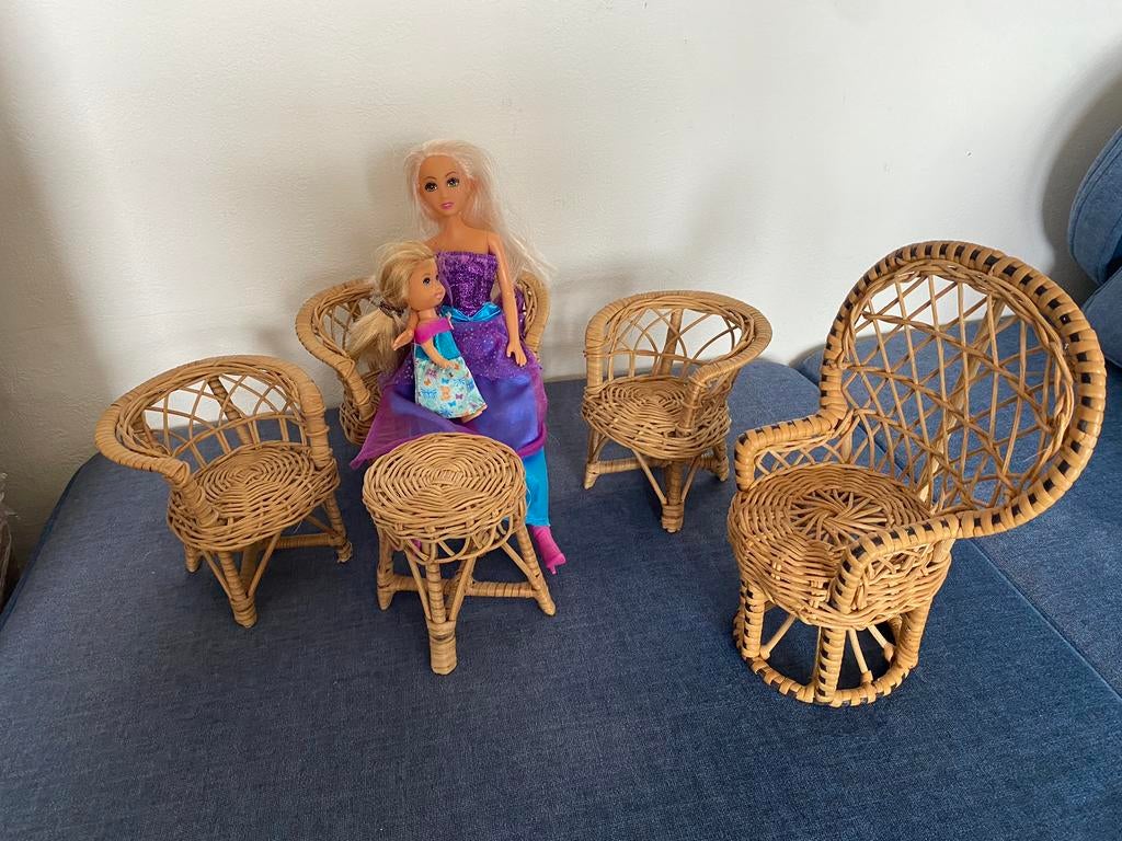 Vintage Barbie poppenmeubels + 2 poppen – complete set!, Ophalen of Verzenden, Zo goed als nieuw, Poppenhuis