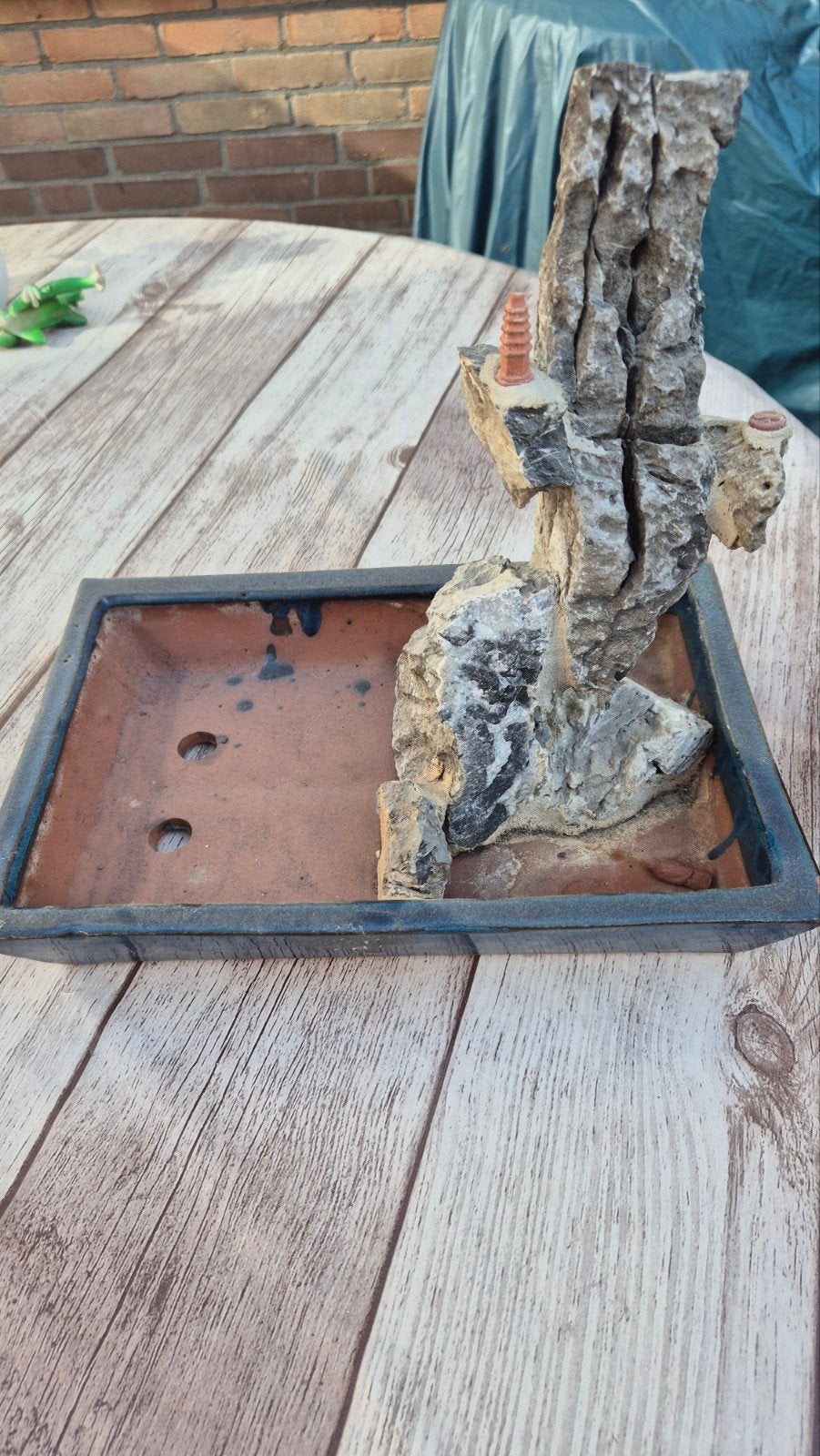 Bonsai rotslandschap met miniatuurbeeldje, Ophalen, Gebruikt, Oosters, Grijs