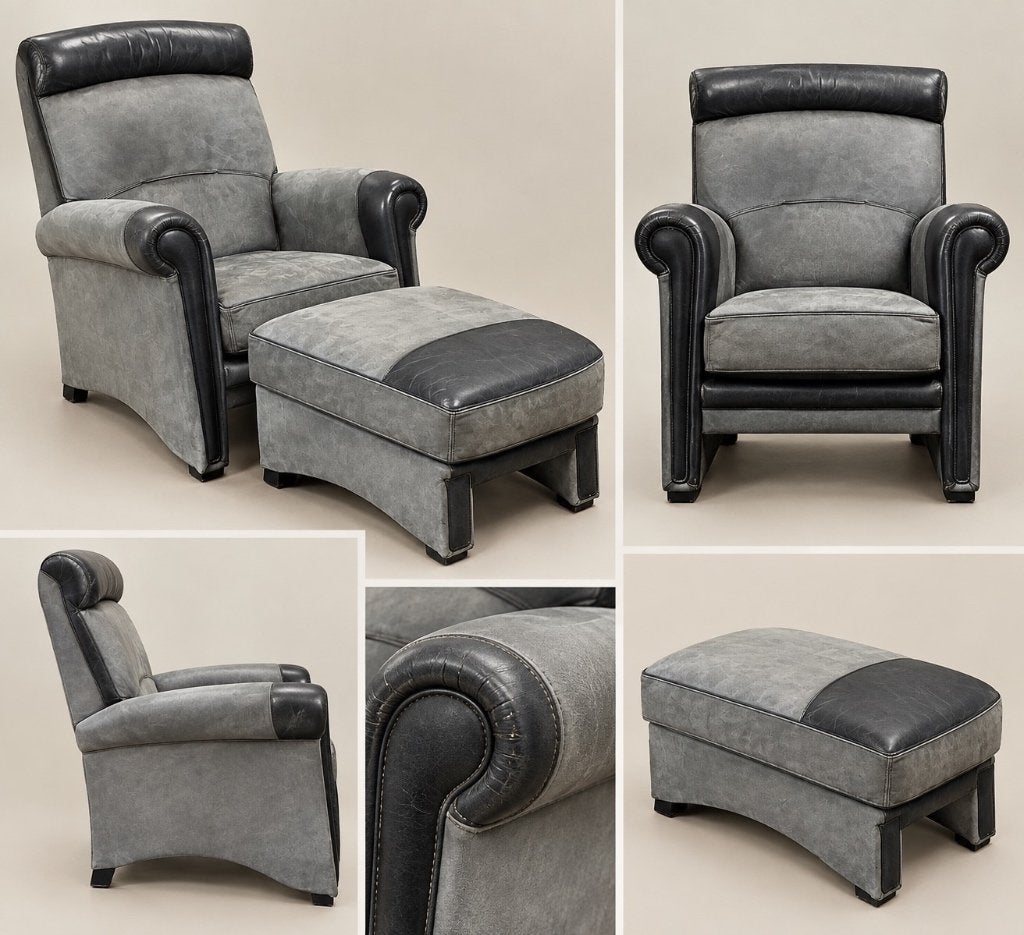 2 Lederen fauteuils + ottoman van Mol&Geurts, Ophalen, Gebruikt, Hout, 75 tot 100 cm