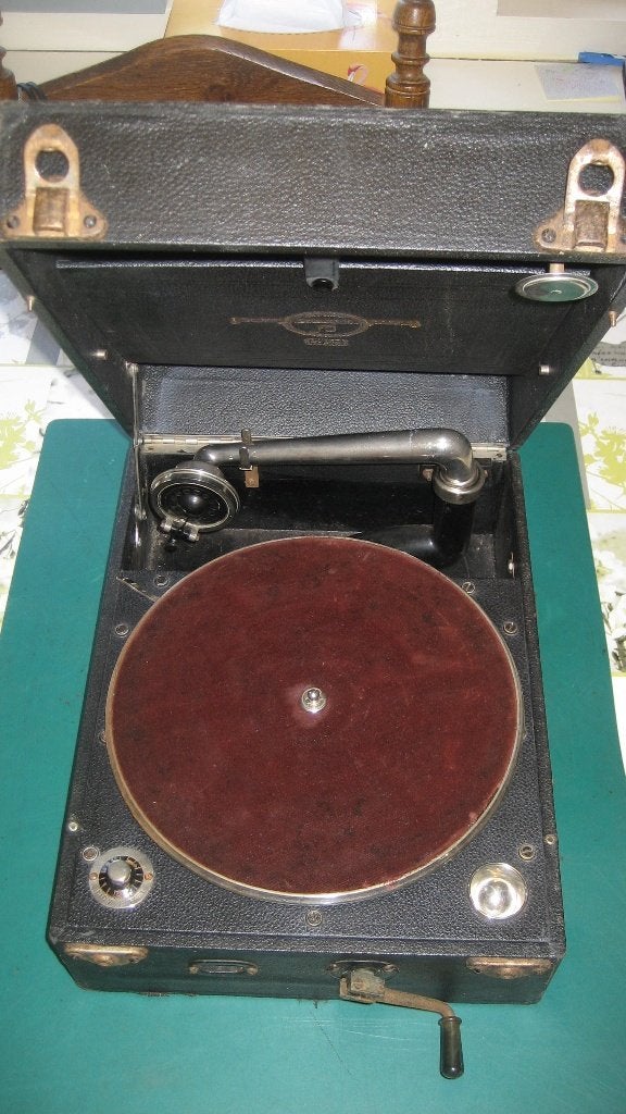 Antieke werkende opwindbare koffergrammofoon, Ophalen of Verzenden, Refurbished, Thorens