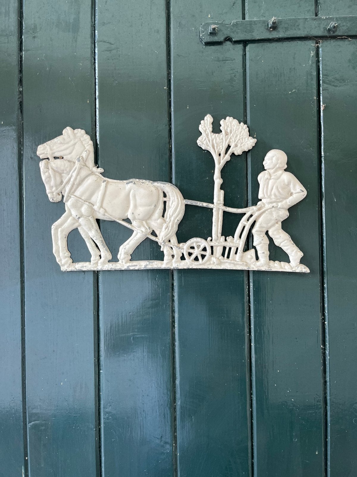 Decoratie staal paard met ploeg, Tuin en Terras, Tuinwanddecoratie, Ophalen, Gebruikt