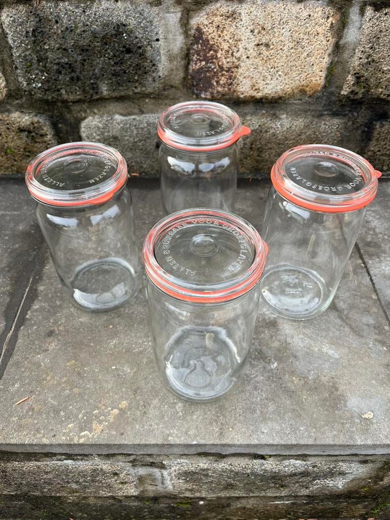 set van 4 glazen 1,5 liter inmaakpotten inclusief ringen, Huis en Inrichting, Keuken | Potten en Pannen, Overige typen, ?, ?, ?