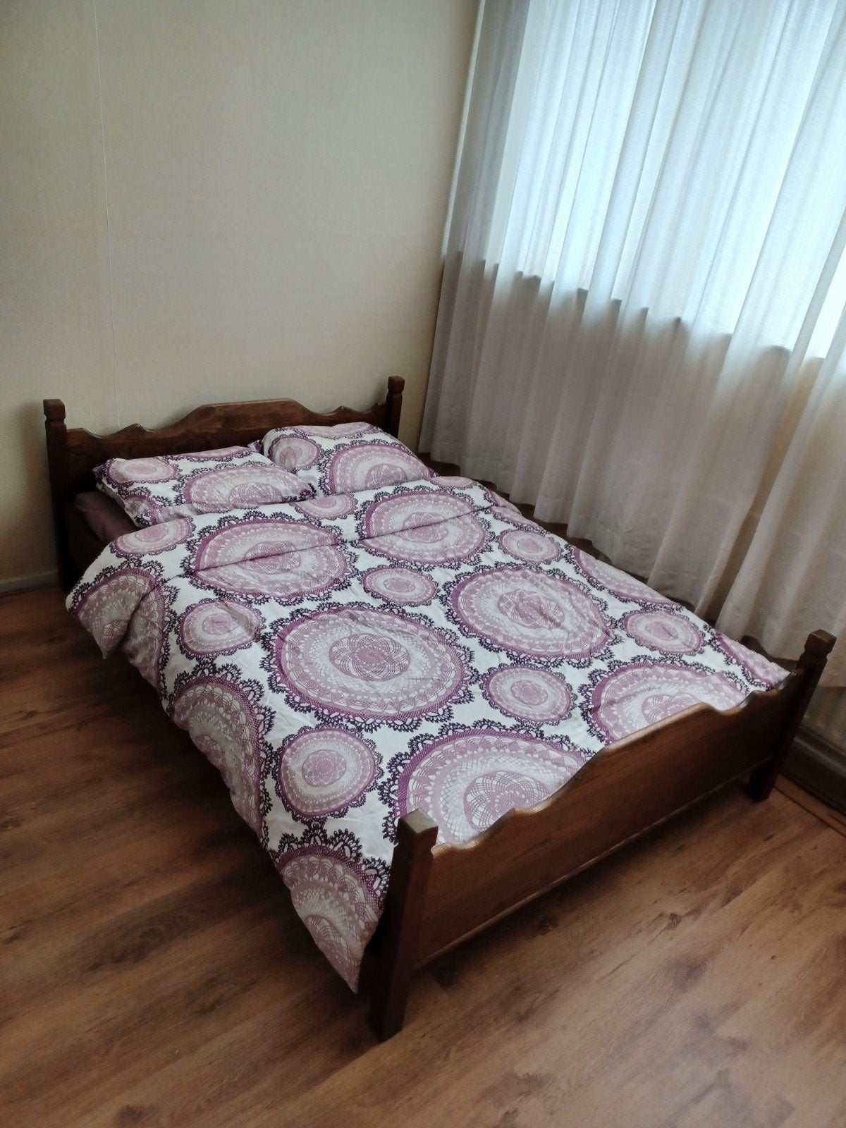 massief houten bed 2 persoons incl. lattenbodem, Ophalen, Gebruikt, Tweepersoons