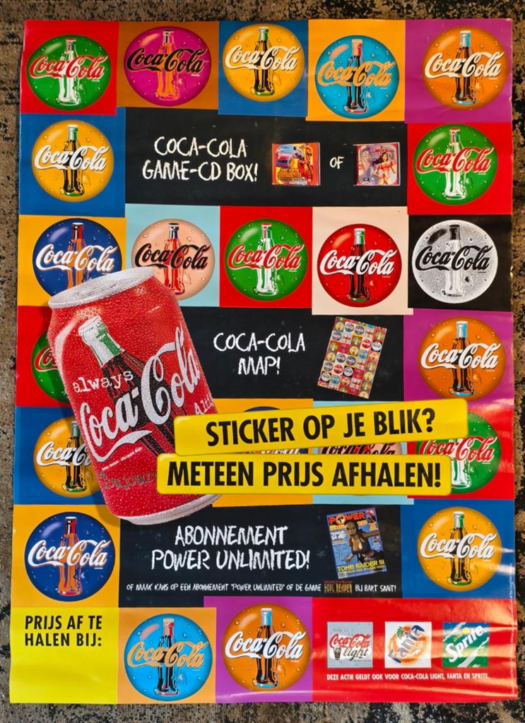 Coca-Cola Reclame Poster Jaren '90 - Game/CD Box Actie, Ophalen of Verzenden, A1 t/m A3, Reclame, Rechthoekig Staand