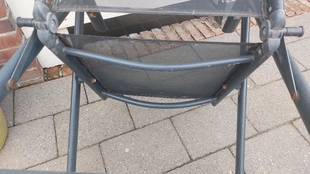 4 aluminium tuinstoelen met kussens, Tuin en Terras, Tuinstoelen, Ophalen, Gebruikt, Aluminium, Verstelbaar