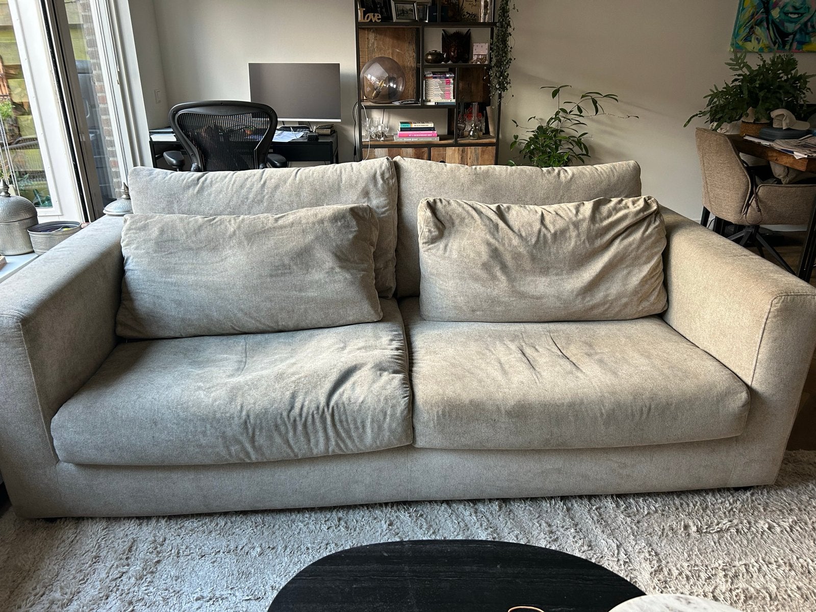 Comfortabele stoffen 3-zits bank., Huis en Inrichting, Ophalen, Driepersoons, 75 tot 100 cm, Zo goed als nieuw