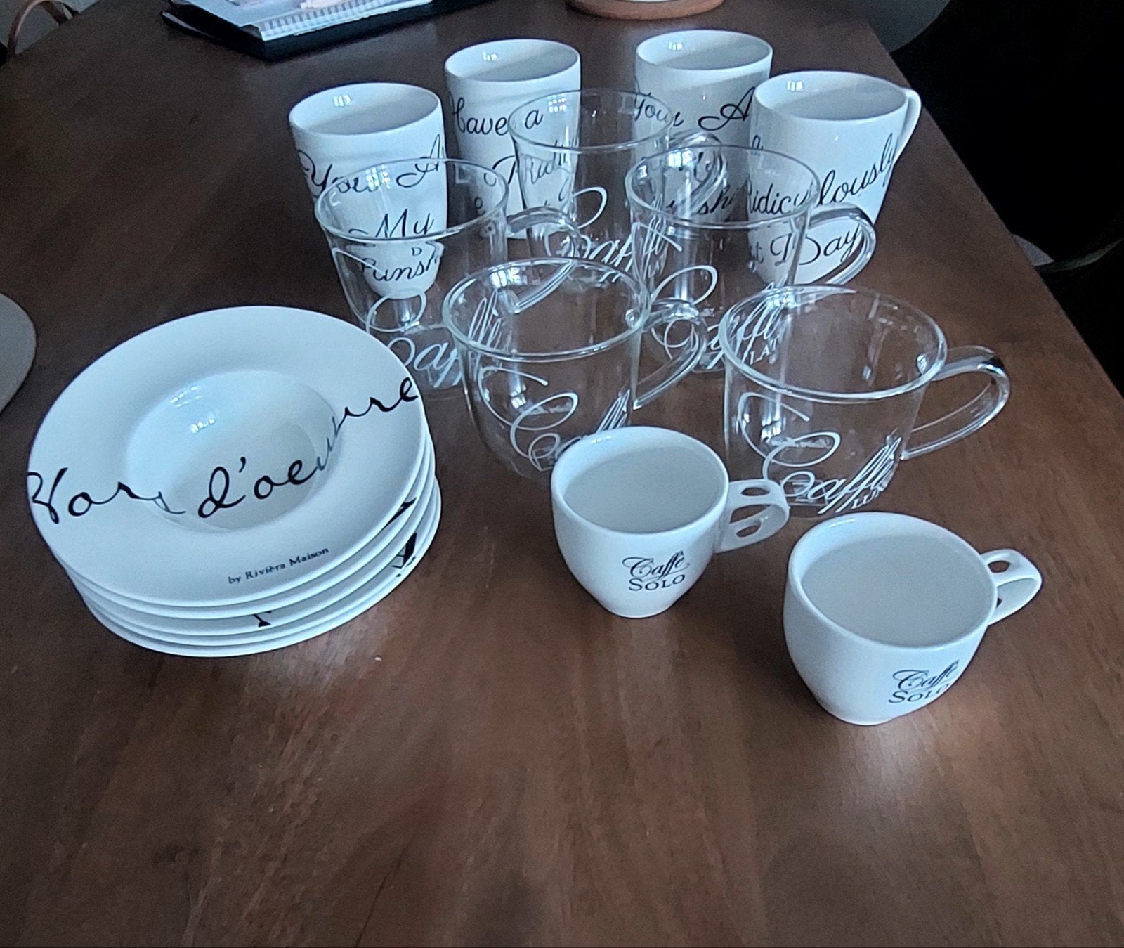 Te koop div.  Riviera Maison servies RM, Ophalen of Verzenden, Glas, Overige stijlen, Kop(pen) en/of Schotel(s)
