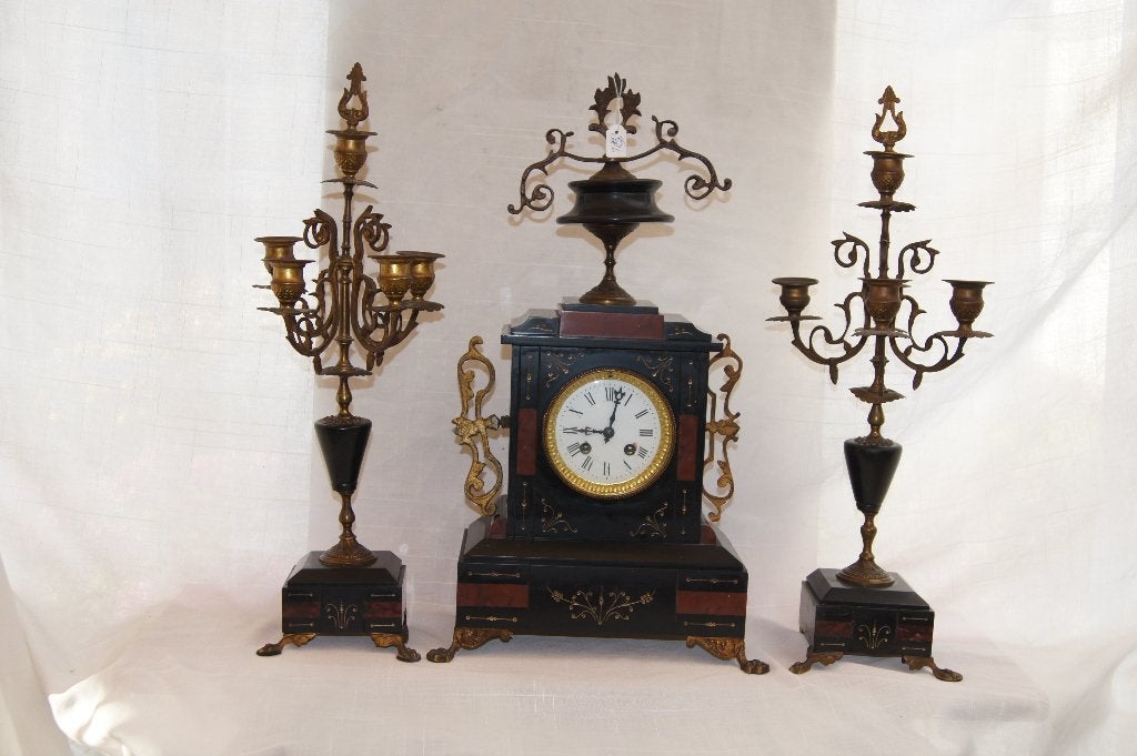 Antieke klokkenset met kandelaars, Antiek en Kunst, Ophalen of Verzenden