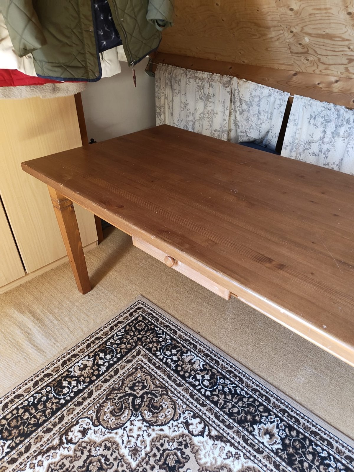 Grenenhouten eettafel 180x90 cm met lade, Ophalen, Gebruikt, 50 tot 100 cm, 150 tot 200 cm
