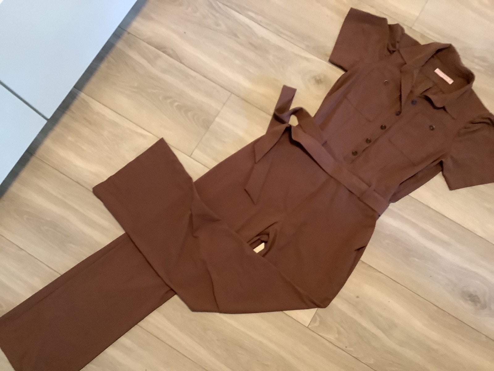 Studio Anneloes travelstof jumpsuit wijde pijp choco bruin S, Kleding | Dames, Ophalen of Verzenden, Zo goed als nieuw, Bruin