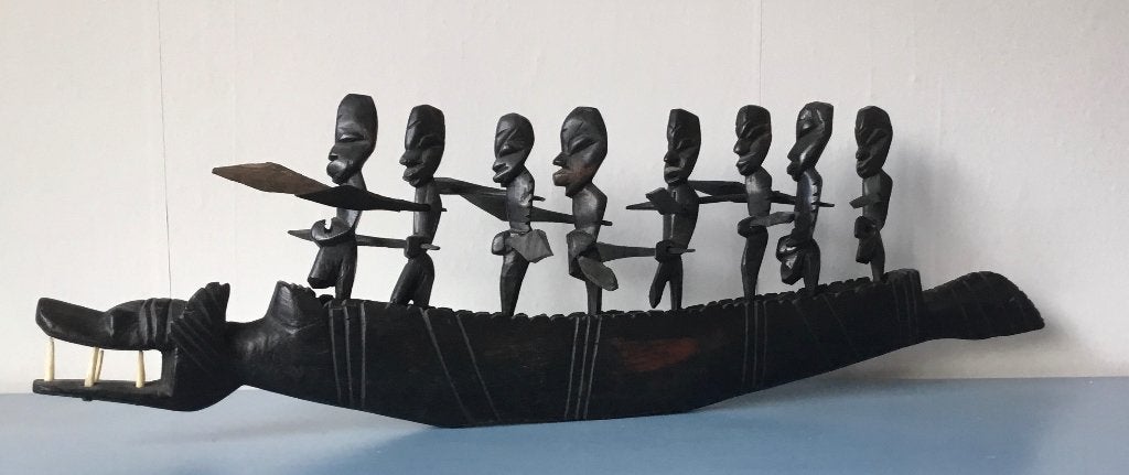 Afrikaanse roeiboot, Antiek en Kunst, Hout, Afrika, Houtsnijwerk, Zwart