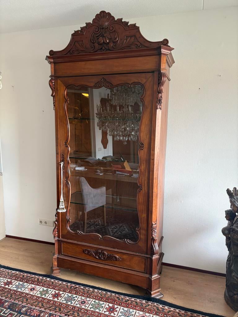 Antieke vitrinekast - 245 cm hoog, 105 cm breed, Ophalen, Gebruikt, 100 tot 150 cm, 200 cm of meer