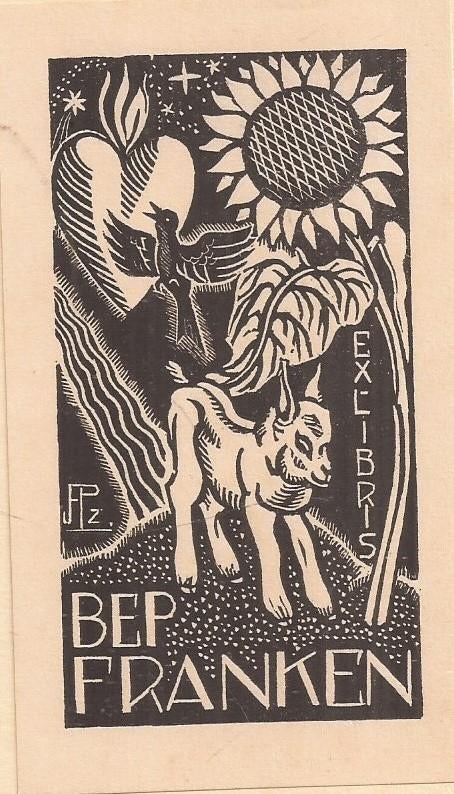 Franken Pzn., J. - Ex Libris Bep Franken Houtsnede1931, Ophalen of Verzenden, Houtsnede, Origineel, 1900 - 1949