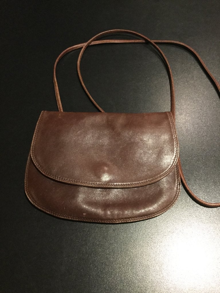 Kleine vintage schoudertas van echt leer, Sieraden, Tassen en Uiterlijk, Overige merken, Gebruikt, Bruin, Ophalen of Verzenden