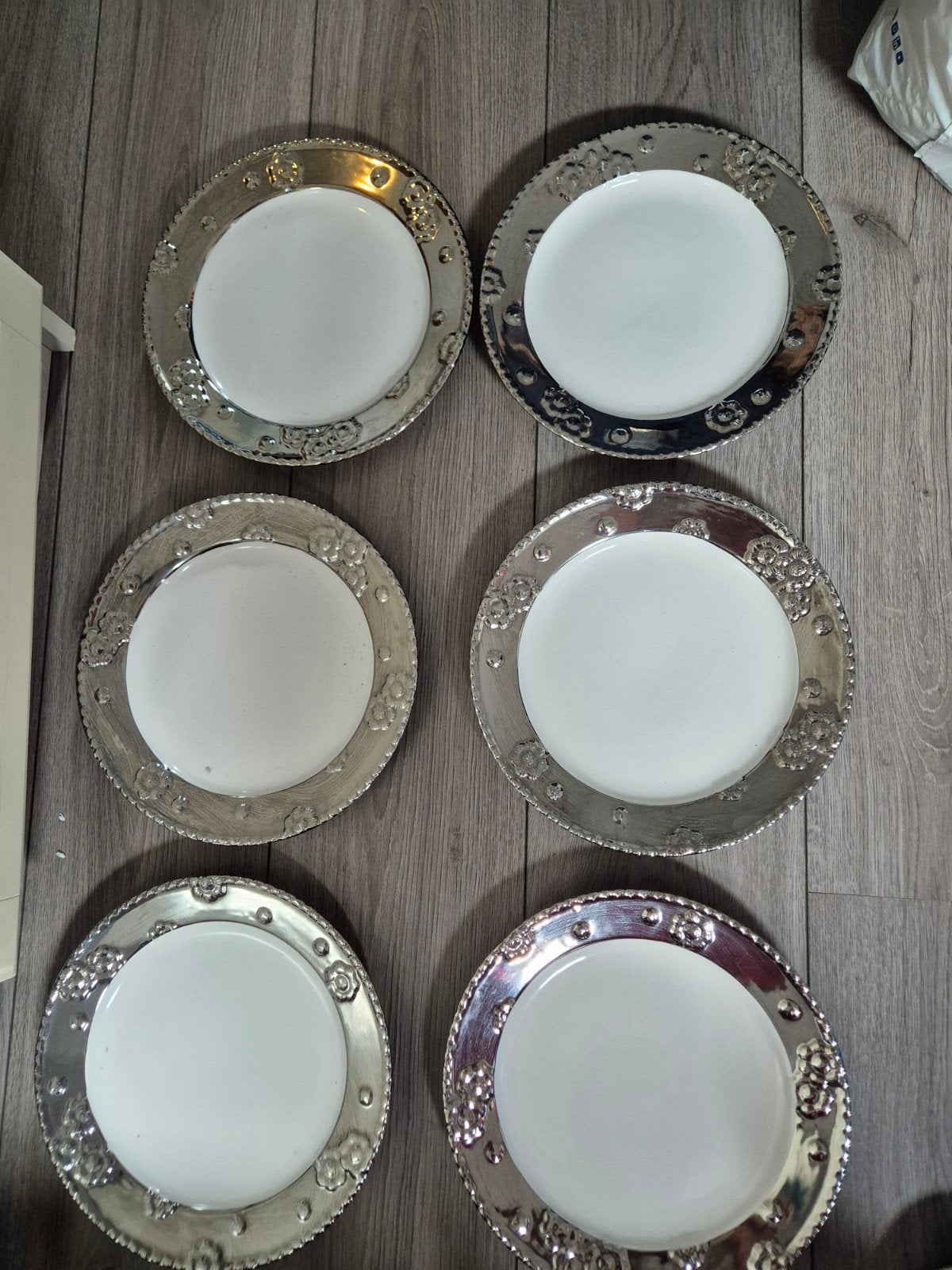 6 Dinerborden met Zilveren Rand, Huis en Inrichting, Overige materialen, Gebruikt, Klassiek, Ophalen of Verzenden