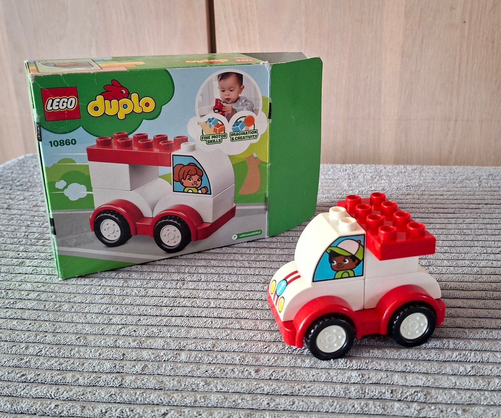 Lego Duplo 10860 - Mijn eerste racewagen 1,5 - 3 jaar, Gebruikt, Compleet, Ophalen of Verzenden, Duplo