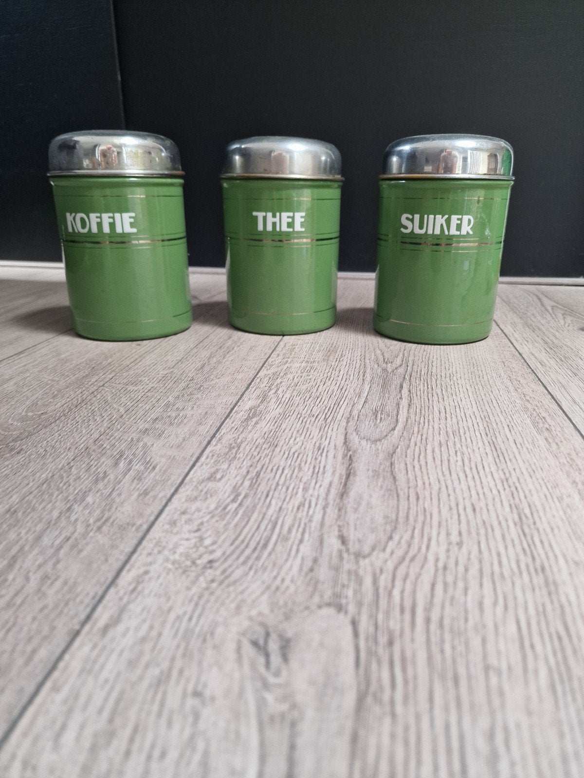 Vintage voorraadblikken KOFFIE THEE SUIKER - Groen, Ophalen