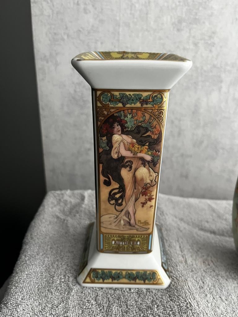 Goebel/Mucha Olielamp , sier en kabinet vaas, Antiek en Kunst, Ophalen, Keramiek of Aardewerk