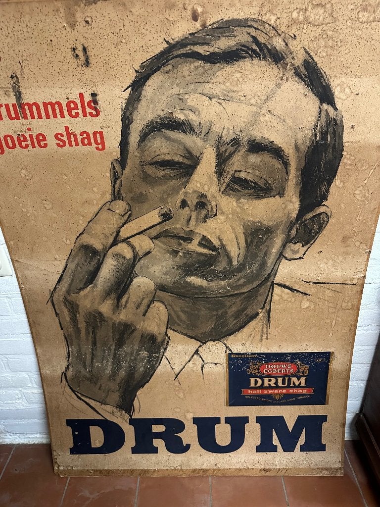 Kartonnen reclame Drum shag, Ophalen, Gebruikt, Reclamebord