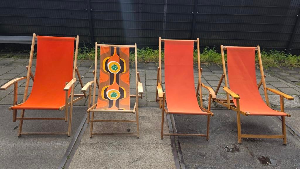 4 mooie retro ligstoelen/vintage tuin-strandstoelen, Ophalen, Huis en Inrichting
