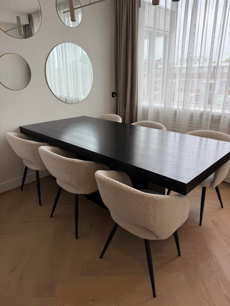 Zwarte eettafel PUUUR en stoelen set, Eikenhout, Zo goed als nieuw, 150 tot 200 cm, Vier personen