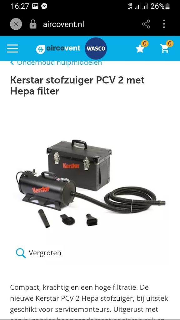 Kerstar PCV 2 Hepa stofzuiger met accessoires, Witgoed en Apparatuur, Stofzuigers, Ophalen of Verzenden, Gebruikt, Stofzak, Minder dan 1200 watt