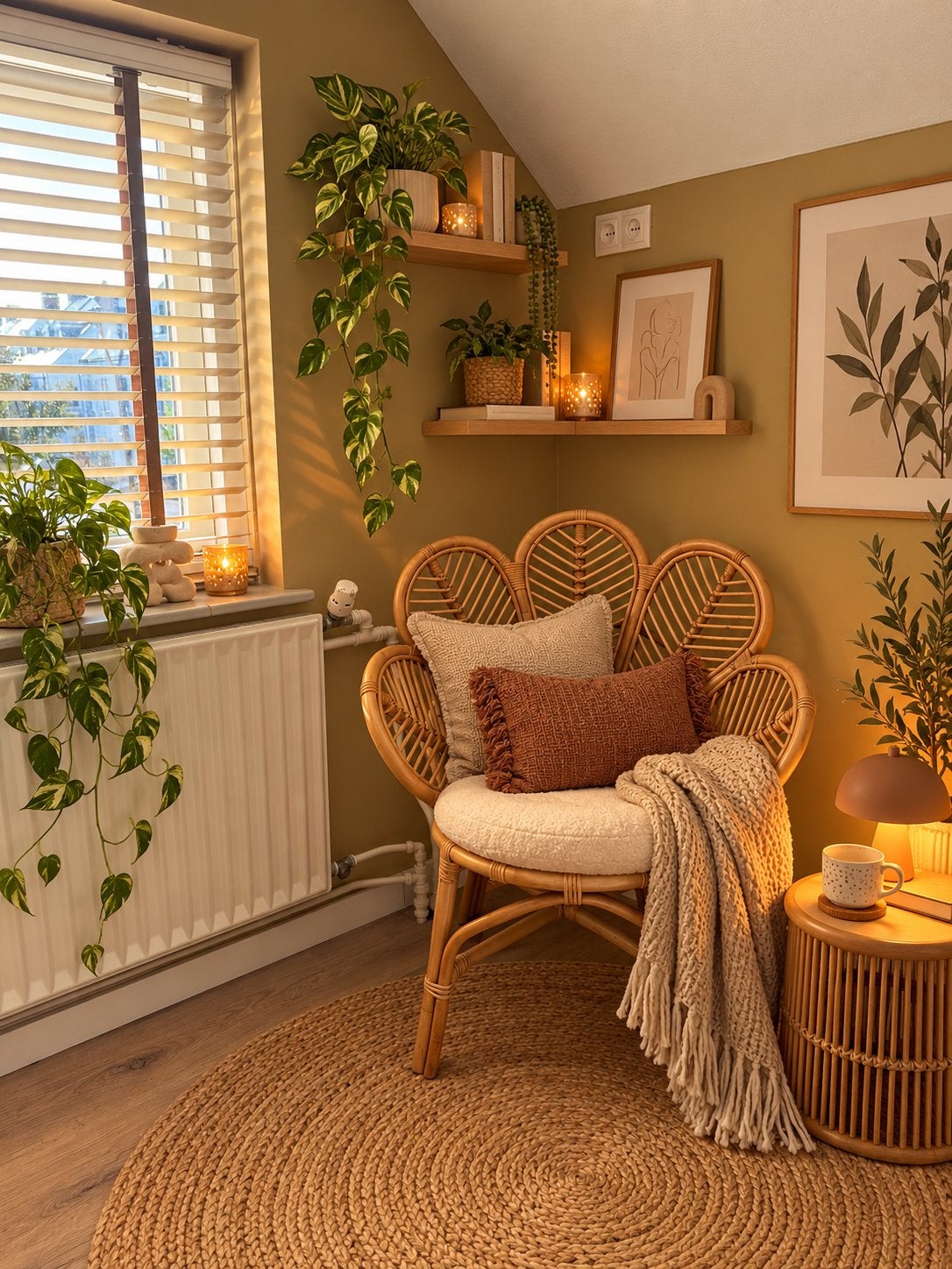 Rotan stoel met bloem design, Ophalen, Zo goed als nieuw, Bruin, Eén