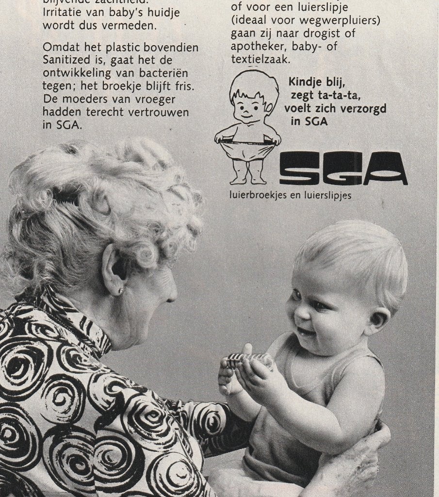 Retro reclame 1978 SGA luierbroekjes slipjes baby in luiers, Verzamelen, Retro, Overige typen, Verzenden