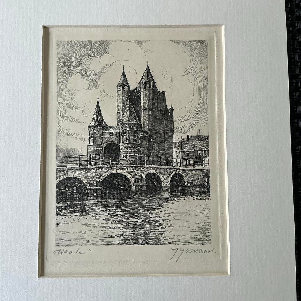 Ets Johannes Josseaud - Amsterdamse Poort Haarlem, Antiek en Kunst, Kunst | Etsen en Gravures, Ets, Stadsgezicht, Ophalen of Verzenden