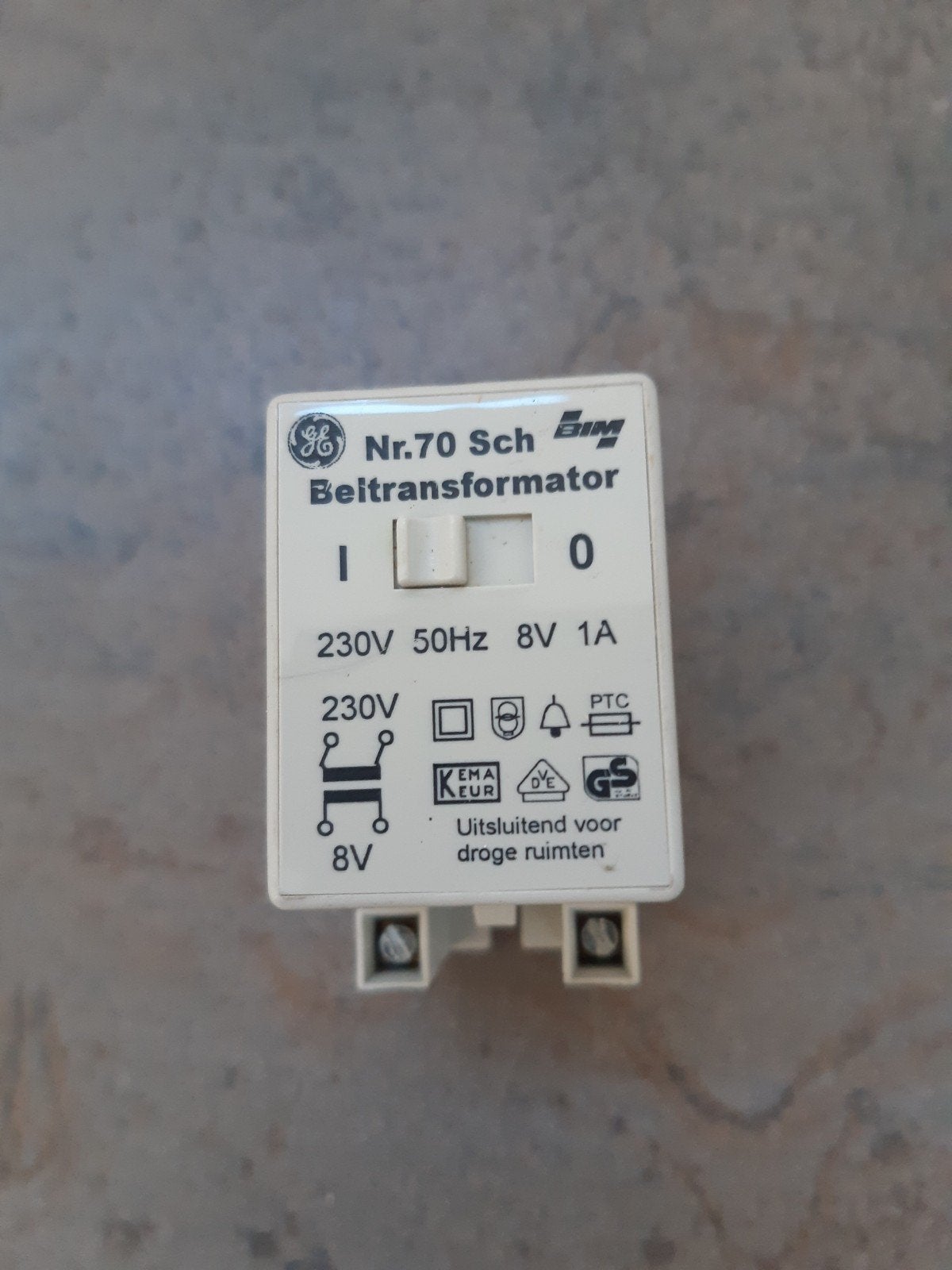 GE Bing Beltransformator Nr.70 Sch 230V naar 8V, Doe-het-zelf en Verbouw, Elektra en Kabels, Ophalen of Verzenden, Gebruikt, Overige typen