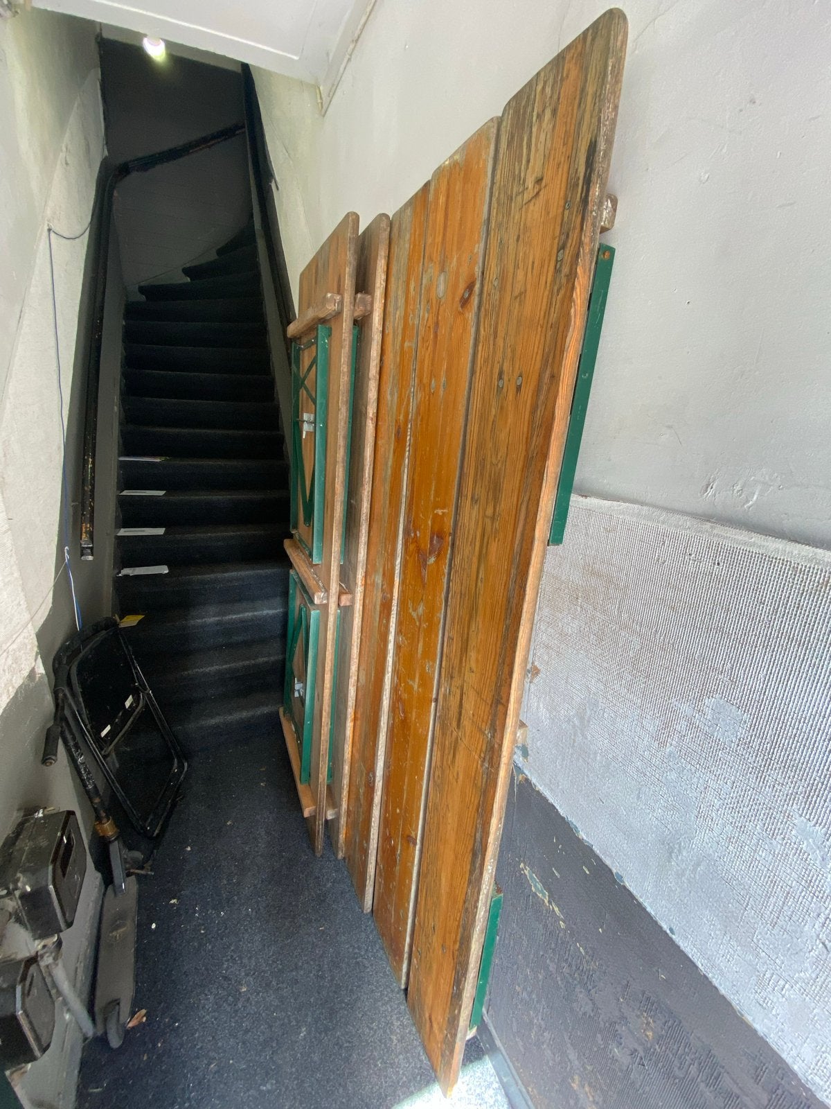 Stevige biertafel + banken 220x70, Ophalen, Gebruikt, Rechthoekig, Hout