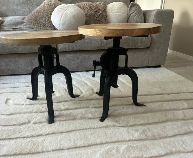 Bijzettafels | Gietijzer | Hout | Uniek, Minder dan 55 cm, Retro Industrieel Aniek, Rond, Zo goed als nieuw
