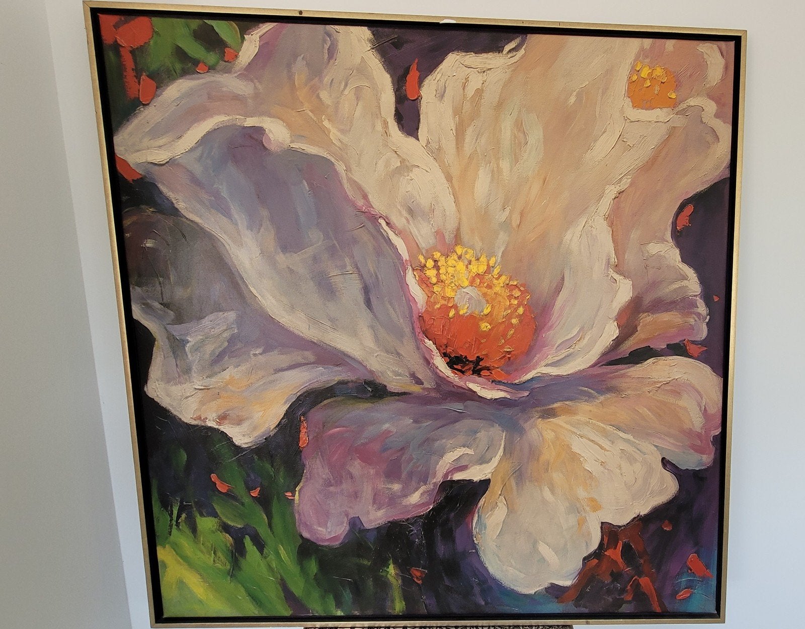 Groot kleurrijk bloemenschilderij met gouden lijst, Ophalen