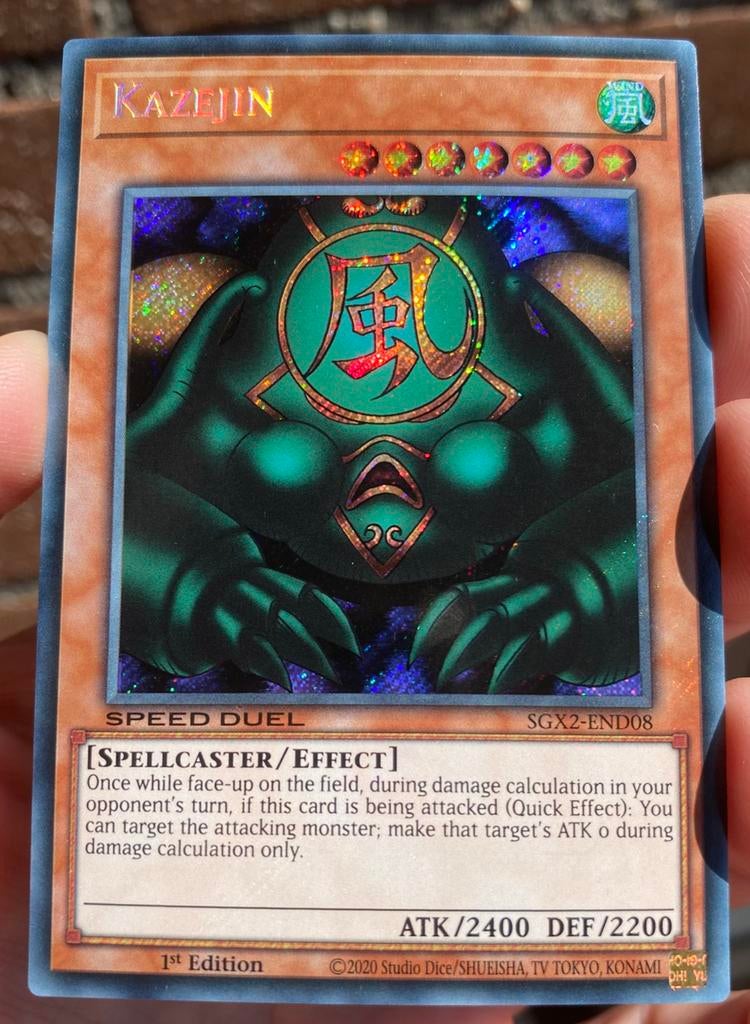 Yu-Gi-Oh! Kazejin SGX2 1st Edition !, Ophalen of Verzenden, Zo goed als nieuw, Losse kaart, Foil