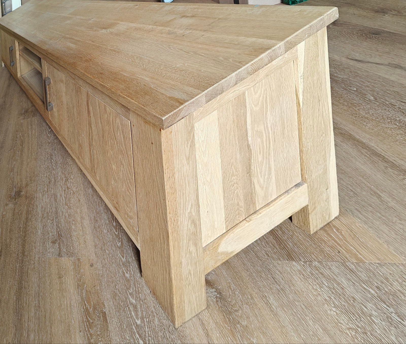 Zgan blank eiken tv-meubel 173x45x53 cm, Ophalen, 150 tot 200 cm, Eikenhout, Zo goed als nieuw