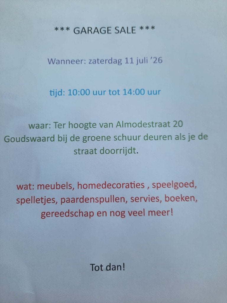 Grote Garage Sale in Goudswaard - Meubels, Speelgoed & Meer!, Ophalen